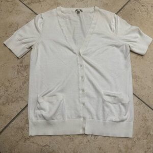 Classic White Button-Up Short-Sleeve Cardigan